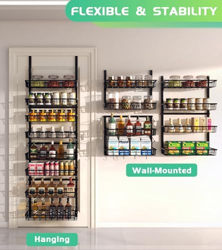 Mefirt Over The Door Pantry Organizer, Wall Mount Spice Rack 8-Tier Black - Image 4
