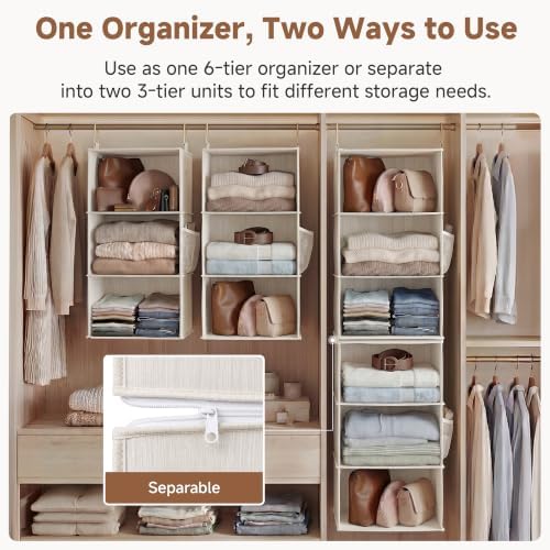 StorageWorks Hanging Closet Organizer, 6-Shelf with 2-in-1 Design, Ivory | Maximize Closet Space with Reinforced Shelves, Small Closet Storage Solution for Bedrooms, Dorms and RVs - Image 4