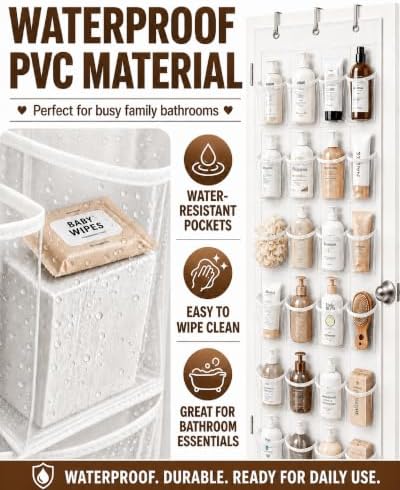 Over-the-Door Shoe Organizer with 24 Crystal Clear Pockets, White - Image 6