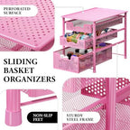 Simple Houseware Stackable 3 Tier Sliding Basket Organizer Drawer, Pink - Image 4