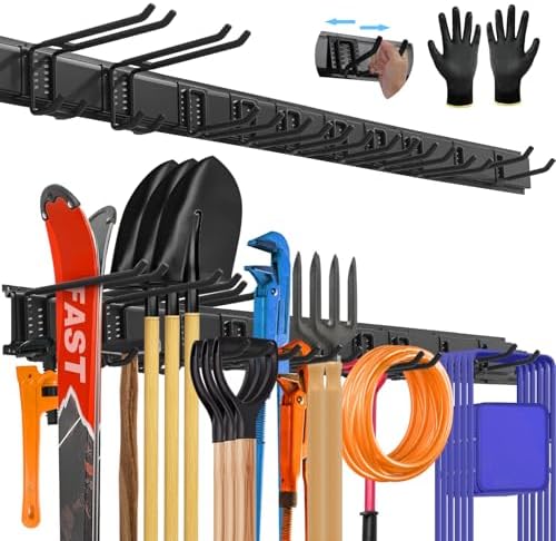 64'' All-Metal Garage Tool Organizer Wall Mount – Heavy-Duty Tool Rack Holds 680 lbs, Adjustable Hooks for Garage, Yard, and Garden Equipment by SUKIZZ