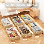 Under Bed Storage with Wheels-Large Bamboo Underbed storage Containers with Large Dust Bag Stackable Under the Bed Shoe Storage Bins for Clothes Books Bedding (2 Packs Nature, 33.07"L×16.54"W× 6.5"H) - Image 4