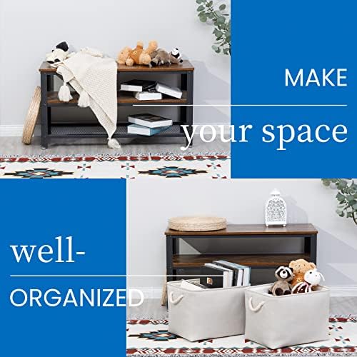 Bidtakay Large Fabric Storage Bins Beige Linen Closet Organizers Set of 2 Baskets for Shelves Clothes Bedroom 16x11.8x11.8 Inch Foldable Organization Baskets for Towels Blankets Storage Dog Toys - Image 3