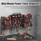 CCCEI Black Power Tool Organizer Wall Mount, Large Tools and Battery Storage Rack Charging Station Individual Switches. Drills Holder, Garage Utility Shelves with 10FT Power Strip. Gift for Men. - Image 3