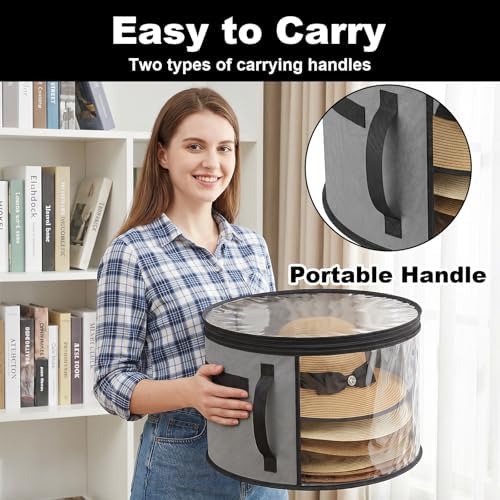 Bremorou Oversized Clear Hat Storage Box for Travel and Wardrobe Holds up to 7 Caps Cowboy Hat Organizer Bag Wide Brims Hat Case with Carrying Handles Non Woven Fabric Pvc Materials Unisex (Gray) - Image 3