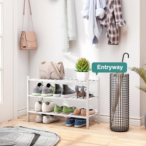 viewcare White Shoe Rack, 3-Tier Bamboo Wood Shoe Rack for Closet, Entryway & Hallway, and Stackable Shoe Shelf Storage Organizer for Indoor and Outdoor - Image 4