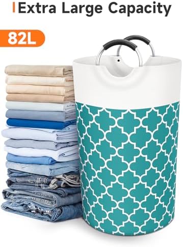 Large Laundry Basket, 82L Tall Collapsible Hamper with Handles, Green - Image 5