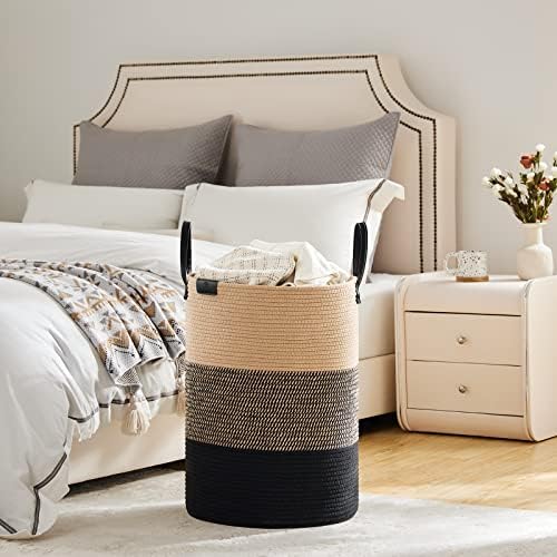 VIPOSCO 72L Tall Woven Rope Laundry Hamper, Leather Handles, Brown & Black - Image 4