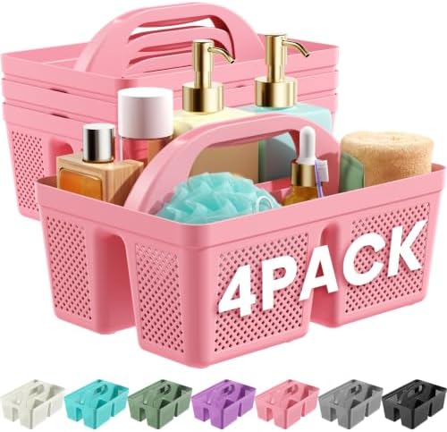 4 Pack Portable Shower Caddy, Integrated Handle, Reinforced Plastic, Organizer Storage Bathroom Supplies and Beauty Products, Cleaning Supplies, Shower Basket for Home, Dorm, Shelf and Cabinet by Unknown