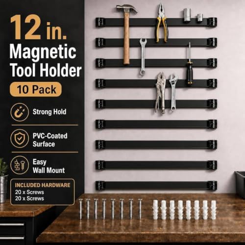 12" Magnetic Tool Holder, 10 Pack PVC-Coated Heavy Duty for Garage - Image 2