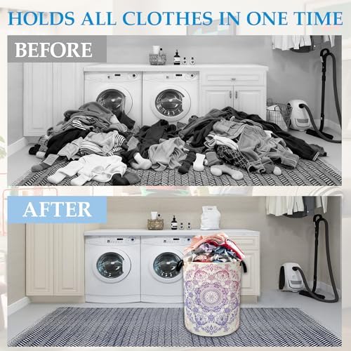 Groovy Mandala Laundry Basket Collapsible Laundry Hamper with Handle, Oxford Clothes Storage Bin for Bathroom Bedroom Room Decor, Gift Basket 16" X 20.8" - Image 4