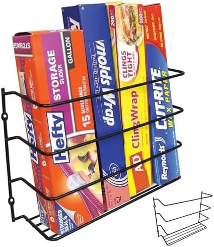 Evelots Kitchen Wrap & Food Bag Organizer Basket, Wall or Cabinet Door Mount, 2-Pack - Black by Evelots