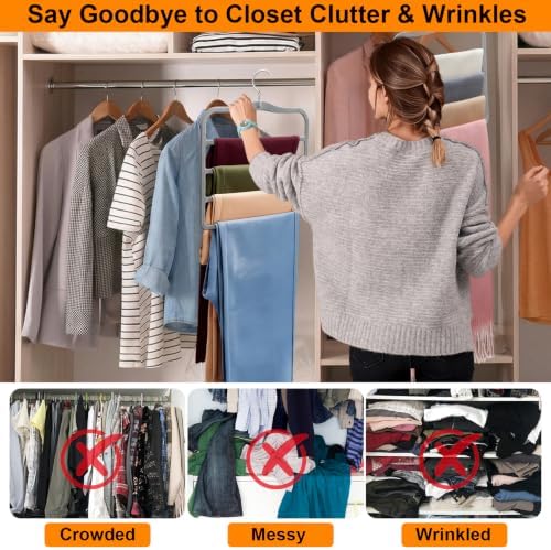 Velvet Pants Hangers Space Saving, 4 Pack Non Slip Closet Organizer | Reinforced Plastic Hangers For Jeans, Leggings And Scarves, Perfect For Apartments, Dorm Rooms, Small Closets And RV Storage - Image 7
