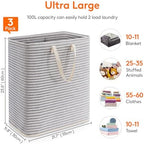 Lifewit 100L Large Laundry Baskets, 3 Pack, Reinforced Handles, Grey | Collapsible Laundry Hamper, Dirty Clothes Hamper, Waterproof Freestanding Design for Dorm, Laundry Room, Bedroom, Bathroom - Image 4