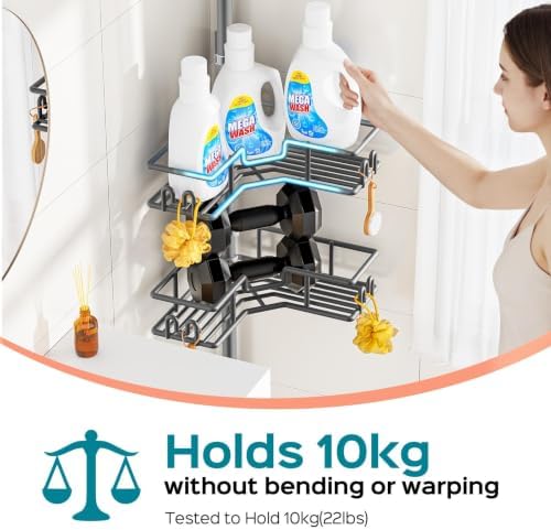 HAMITOR Adjustable Bathroom Storage, 4-Tier Tension Pole Shower Caddy, Gray - Image 5
