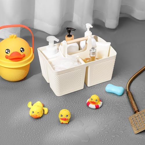 rejomiik Plastic Shower Caddy, Portable Shower Basket with Handle, Cream - Image 7
