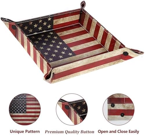 Valet Tray Desktop Storage Organizer, Vegan Leather Catchall Bedside Vanity Tray Nightstand Caddy Holder for Remote Controller, Watch, Keys, Phone, Wallet, Sunglasses, Jewelry - Flag - Image 4
