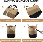 Laundry Basket Hamper Tall Rope Storage Woven for Blanket toys Dirty Clothes in Living Room Bathroom Bedroom (Jute Brown & Black, 80L/21.3Gal) - Image 6
