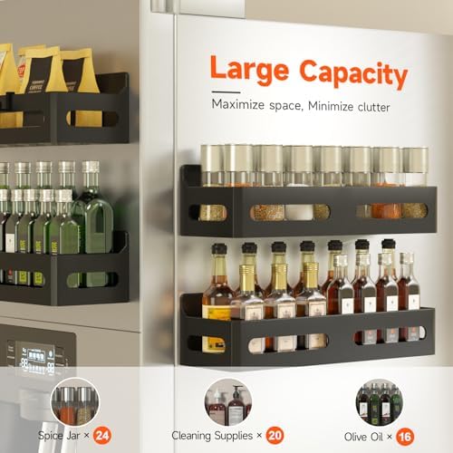 Sevenblue 6-Pack Magnetic Spice Rack for Refrigerator with Hooks, Black - Image 4