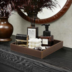 HofferRuffer Faux Leather Vanity Tray, Elegant Desktop Storage Organizer, Decorative Catchall for Perfume, Bathroom Valet, Nightstand or Dresser, 10 x 10 x 1.8 inches (Brown) - Image 3