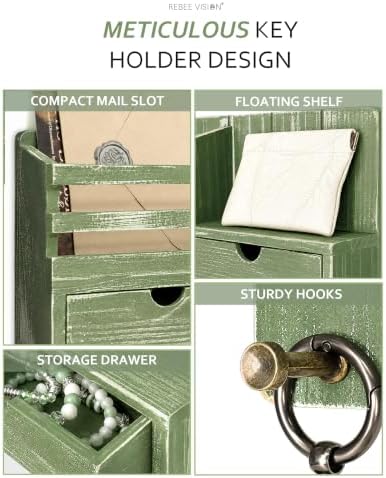Rebee Vision Key Holder Wall Mount with 2 Drawers for Home Decor, Green - Image 6