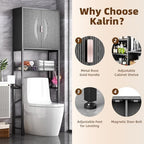 Kalrin Over The Toilet Storage Cabinet with Fluted Wave Doors and Adjustable Shelf, Wood Over Toilet Storage Rack with Drain Basket, Freestanding Bathroom Organizer for Balcony Laundry, Pure Black - Image 4