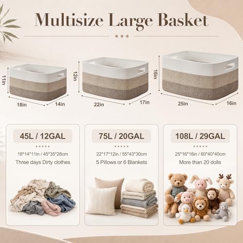OIAHOMY Blanket Basket Laundry Basket Dog Toy Basket 75L Gradient Grey - Image 2