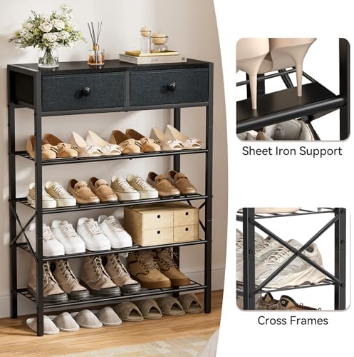 5 Tier Shoe Rack with 2 Drawers, 16-20 Pairs Black Grey - Image 6