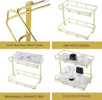 Bathroom Organizer Countertop Perfume Organizer Makeup Organizer Cosmetics Storage Display Rack Vanity Tray Dresser Stainless Steel Gold Shelf White Marble Ceramic Tray - Image 5