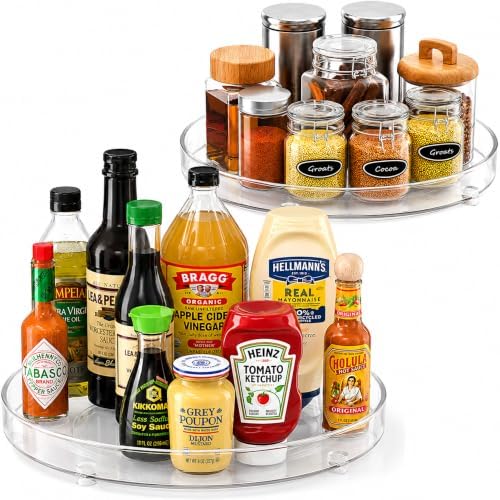 Oizeir Lazy Susan Organizer for Cabinet, 9 Inch Clear Acrylic Turntable – Rotating Spice Rack, Pantry, Fridge & Countertop Organizer, Smooth Spinning, Space-Saving Kitchen Storage (2 Pack) by Oizeir