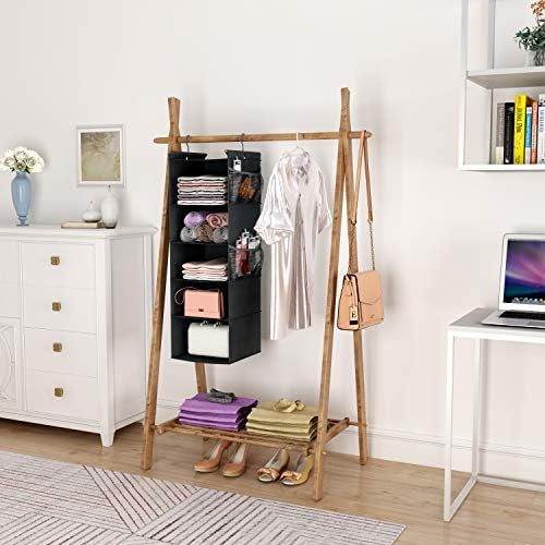 MAX Houser 5-Shelf Hanging Closet Organizer with 4 Side Pockets, Black | Foldable Fabric Hanging Shelves for Closet, Cloth Hanging Shelves with 2 sturdy hanging hooks, Small Space Saver - Image 2