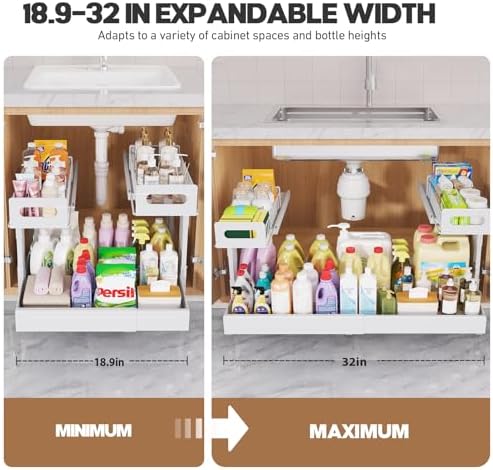 1 Pack-19"-32"W Expandable Under Sink Organizer With Upgrade Ball-Bearing Slide,2-Tier Pull Out Under Cabinet Organizer Height Adjustable,Not Suitable For Cabinets With Partitions In The Middle - Image 7