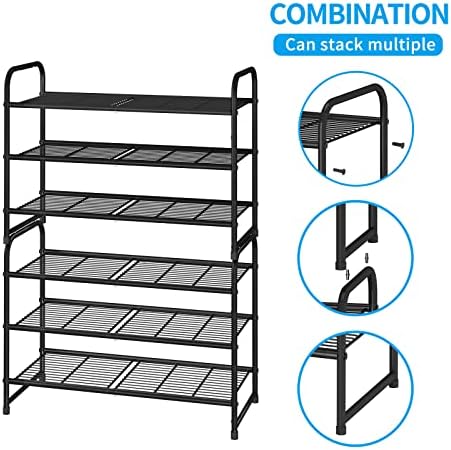 Simple Trending 3-Tier Stackable Shoe Rack, Expandable & Adjustable Shoe Shelf Storage Organizer, Wire Grid, Black - Image 5