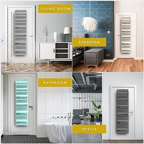 HOMELUX THEORY Over the Door Organizer, 6-Tier, 100D Fabric Transparent 1pc | Over the door shoe organizer, 50 lbs capacity, 12 side mesh pockets, 100D extra thick fabric, Closet & entryway storage - Image 6