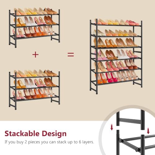Tajsoon Expandable Shoe Rack for Closet 3 Tier, 28“-41“Stackable, Black - Image 5