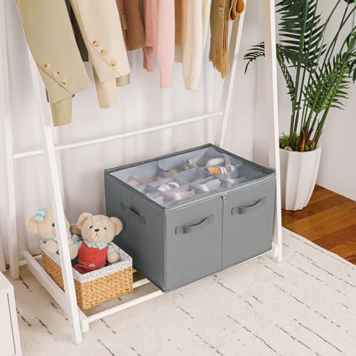 TOPIA HOME Shoe Organizer for Closet, Foldable Shoe Box with Adjustable Dividers and Clear Cover, Space Saving Shoe Storage Organizer Cabinet with Reinforced Handles, Fits 16 Pairs, Gray, TP09G - Image 4