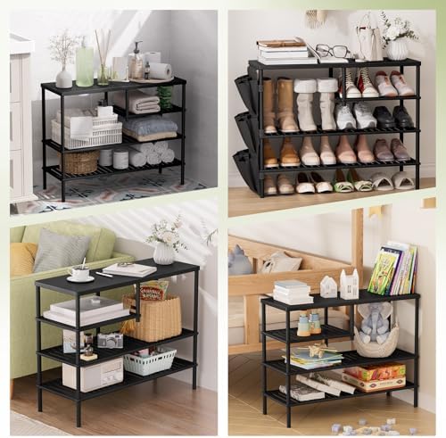 Bamboo Shoe Rack, 4 Tiers Shoe Organizer for Closet, Shoes Storage for 20-24 Pairs, Freestanding Shoe Shelf with Removable Pocket for Entryway Bedroom Front Door Dorm, Black - Image 7