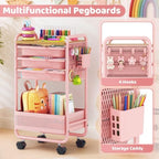 KINGRACK 3 Tier Rolling Cart with Drawer, Metal Utility Storage Cart, Pink | 3 Drawers, Pegboard & Wood Tabletop, Lockable Wheels, 4 Hooks & 1 Bin, for Living Room,Bedroom,Craft Room,Office,Kids Room - Image 4