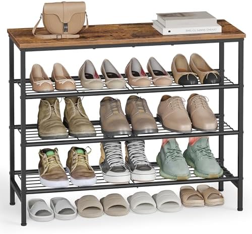 VASAGLE Shoe Rack, 4 Tiers, 12-16 Pairs, Metal Organizer Shelf by Unknown