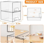 Yieach 2 Pack Clear Stackable Storage Drawers,4.4'' Tall Acrylic Drawer Containers for Organizing,Bathroom Organizers and Storage Bin Box,Plastic Makeup,Medicine Organizer Bins for Cabinet,Undersink - Image 3