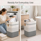 Laundry Hamper, Cotton Rope Laundry Basket with Leather Handles, 25.1-Gallon/95 L Large Clothes Hampers for Laundry, Woven Laundry Baskets for Blankets, Clothing, Bedroom, Living Room, Nursery - Image 3