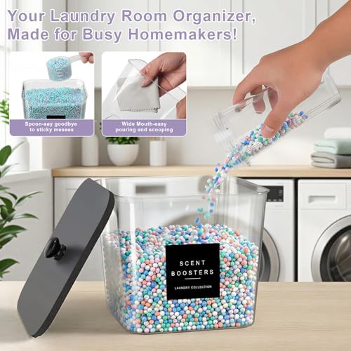 POLRAI Laundry Pod Containers and Dryer Sheet Holder and Laundry Detergent Dispenser Clear Laundry Room Organization and Storage with Wooden Lids Labels and spoon （2+1+1 Pack） - Image 5