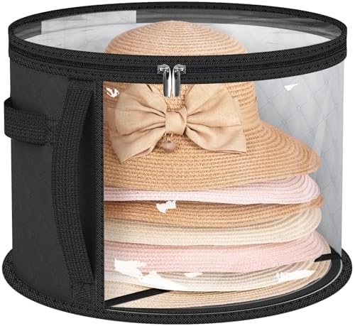 AOODA Oversized Clear Hat Storage Bag for Women, Holds up to 7 Caps Cowboy Hat Organizer for Closet, Wide Brims Hat Case with Carrying Handles (Black) by AOODA