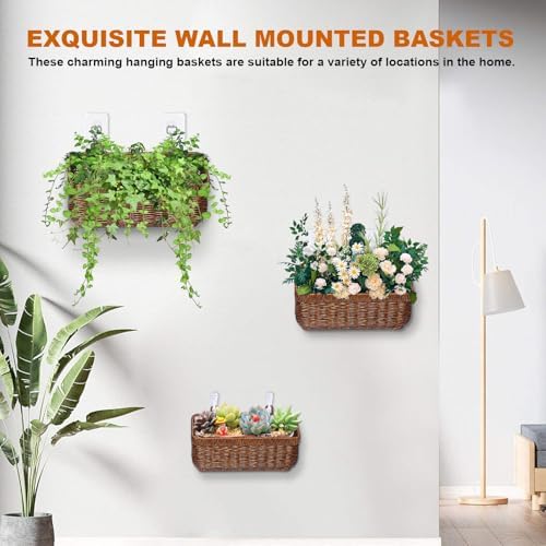 Hanging Baskets, Handmade Wicker Style Wall Basket w/Hooks - Image 6