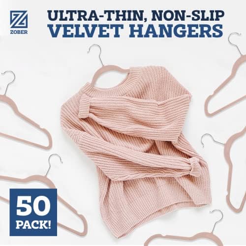 Zober Blush Velvet Hangers 50 Pack, Slim Non Slip Clothes Hangers | Slim velvet hangers with pants bar, felt hangers, flocked hangers, non slip hangers, coat hangers for suits, shirt hangers - Image 2