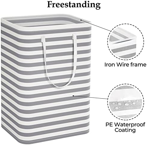 StorageRight Laundry Basket Hamper, 75L Clothes Storage, Striped Grey - Image 3