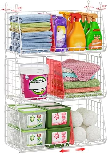 23.62” Extra-Long Under-Shelf Hanging Laundry Basket Organizer, 3-Pack Space-Saving Laundry Organizer, Fits Wire Shelving (Rod Diameter < 0.38”), Modular with Dividers for Custom Laundry Organization by Sonyabecca
