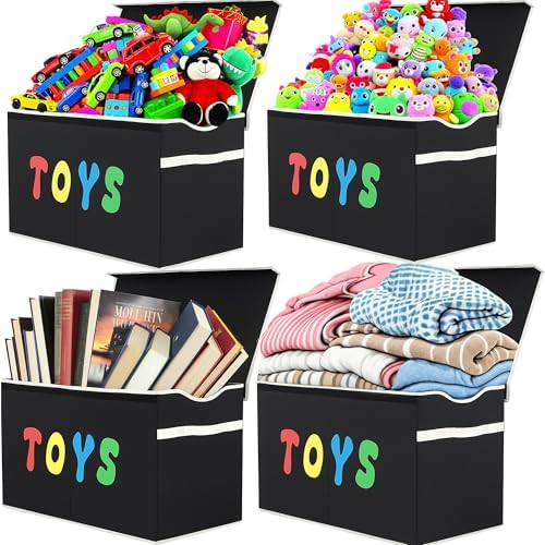 YOLOXO Toy Box Chest, Collapsible Sturdy Storage Bins with Lids, Extra Large Kids Toy Storage Organizer Boxes Bins Baskets for Kids, Boys, Girls, Nursery Room, Playroom, Closet (BLACK) - Image 2