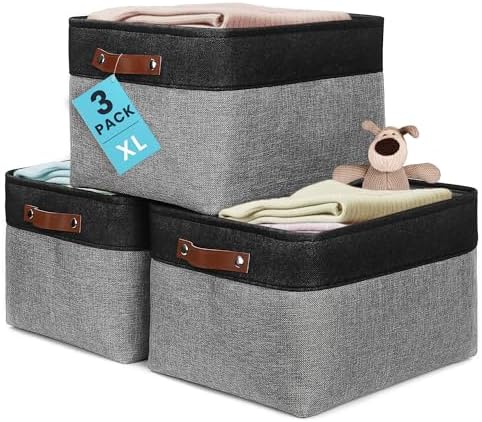 OrganiHaus 16x12.5in Storage Baskets, 3 Pack - Fabric Bins for Shelves by OrganiHaus