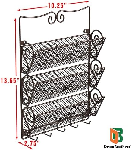 Deco Brothers Wall Mail Organizer with 5 Key Holder, 3 Tier, Bronze - Image 5